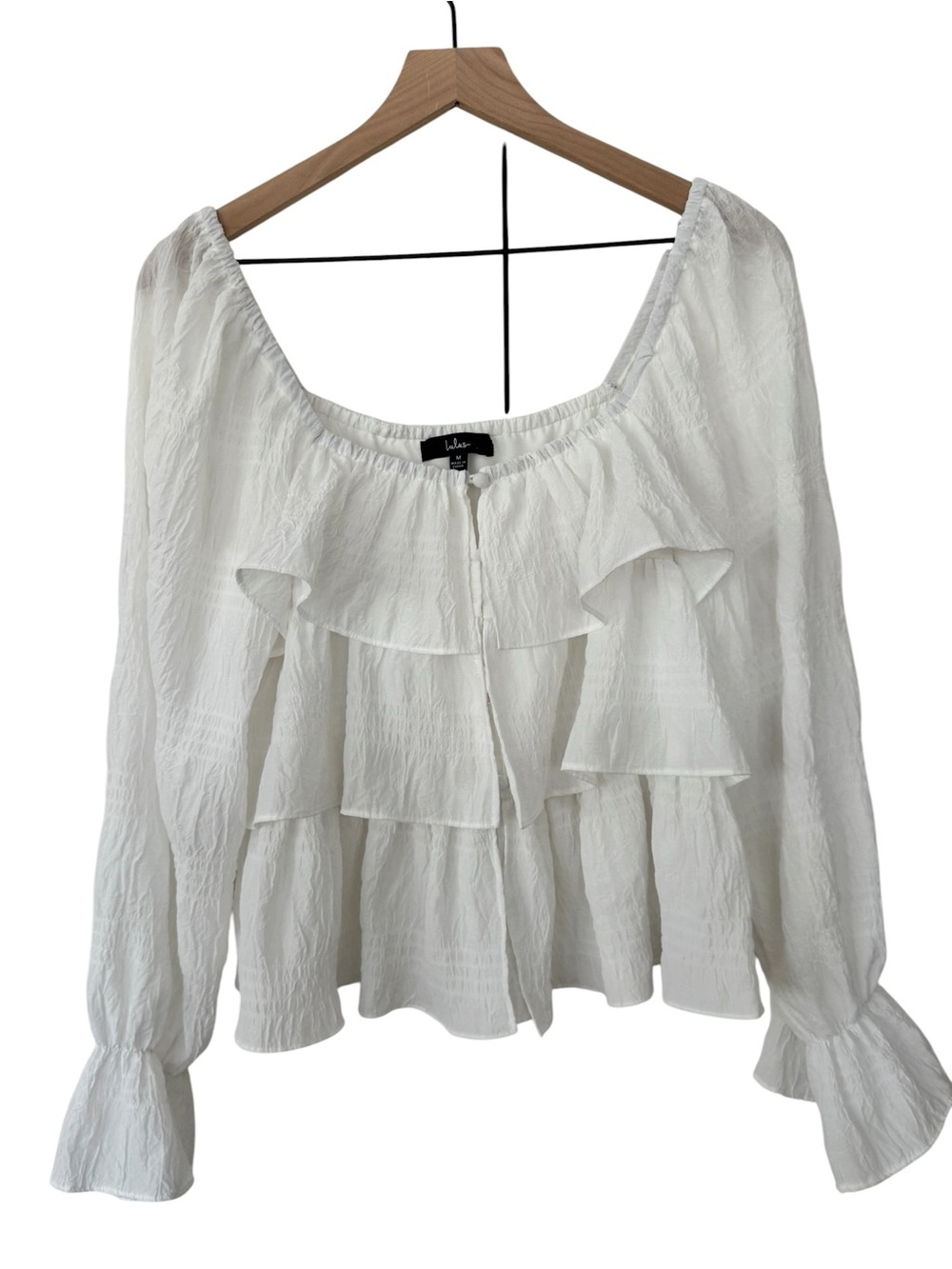 Lulu's White Layered Ruffle Peasant Blouse - Size Medium